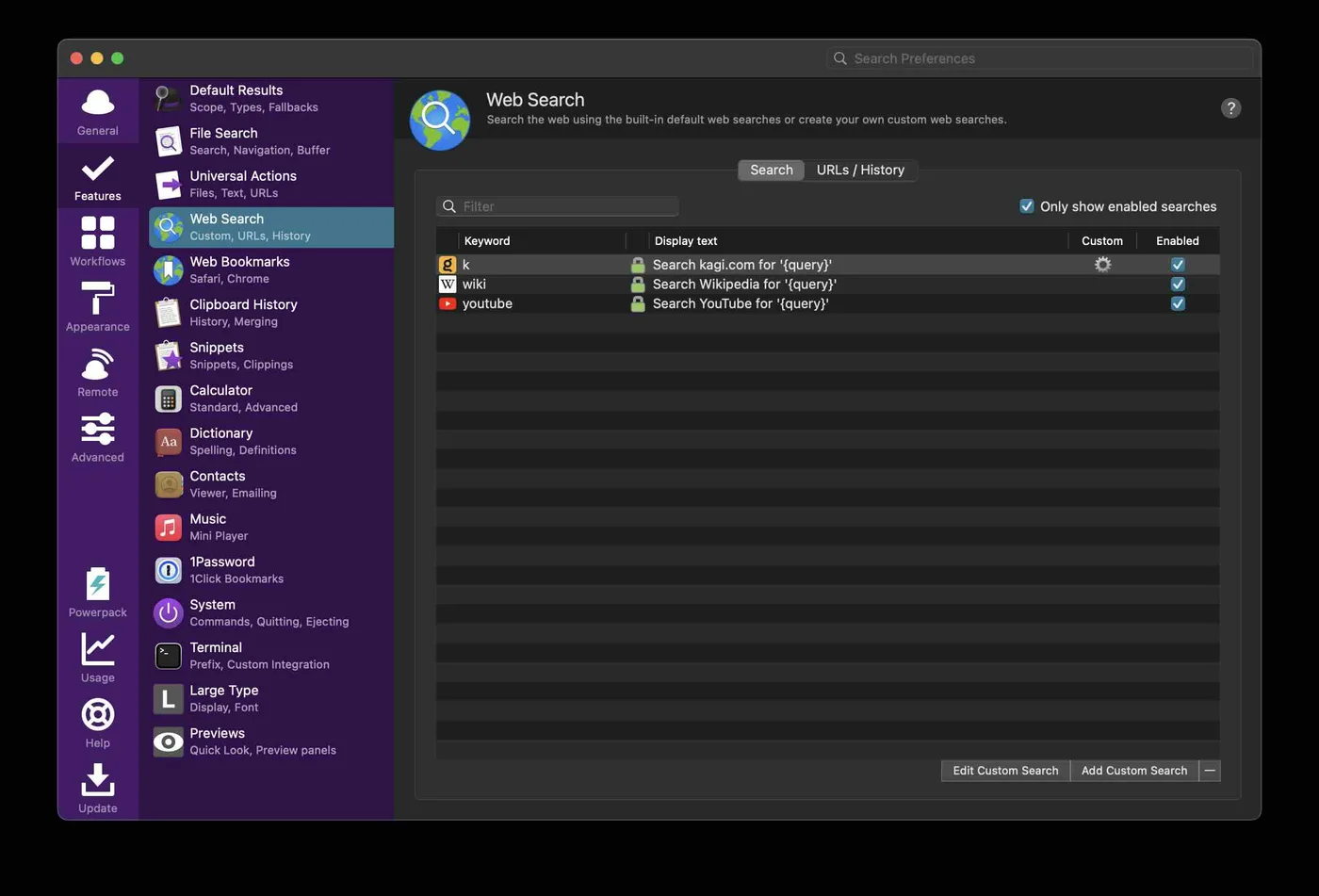 Adding Kagi as a custom search in Alfred